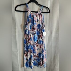 Sun And Moon Blue and Pink Floral Midi Halter Summer Dress Sz Small
